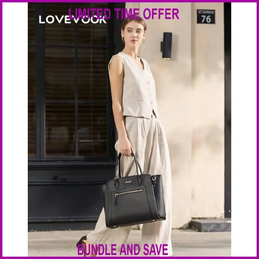 Vegan Leather Laptop Tote Bag for Women - 15.6 Inch Work Briefcase Purse